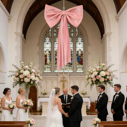 QIANGED Oversized Pink Velvet Bow 1Pc 23.6x70.8 inch, Ultra-Large Velvet Fabric for Cathedral Weddings, Giant Christmas Trees, Luxury Events, Romantic Statement Decor