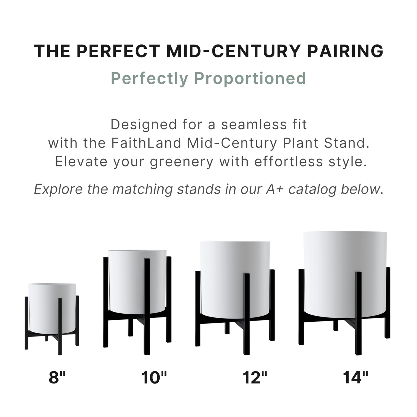 FaithLand 10 Inch Fiberstone Planter - Lightweight Modern Cylinder Plant Pot with Drainage Hole & Plug, Indoor Outdoor Use, Matte White