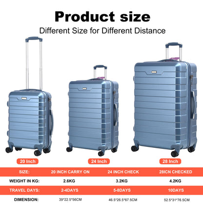 RMW Suitcase Large Medium Cabin Size | Hard Shell | Lightweight | 4 Dual Spinner Wheels | Trolley Luggage Suitcase | Hold Check in Luggage | TSA Combination Lock (Ice Blue, Medium 24")