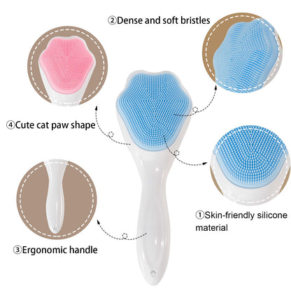 2 Pack Silicone Face Scrubber Exfoliating Brush, Manual Handheld Facial Cleansing Brush Blackhead Scrubber, Soft Bristles Waterproof for Face Skincare (Round-Pink)
