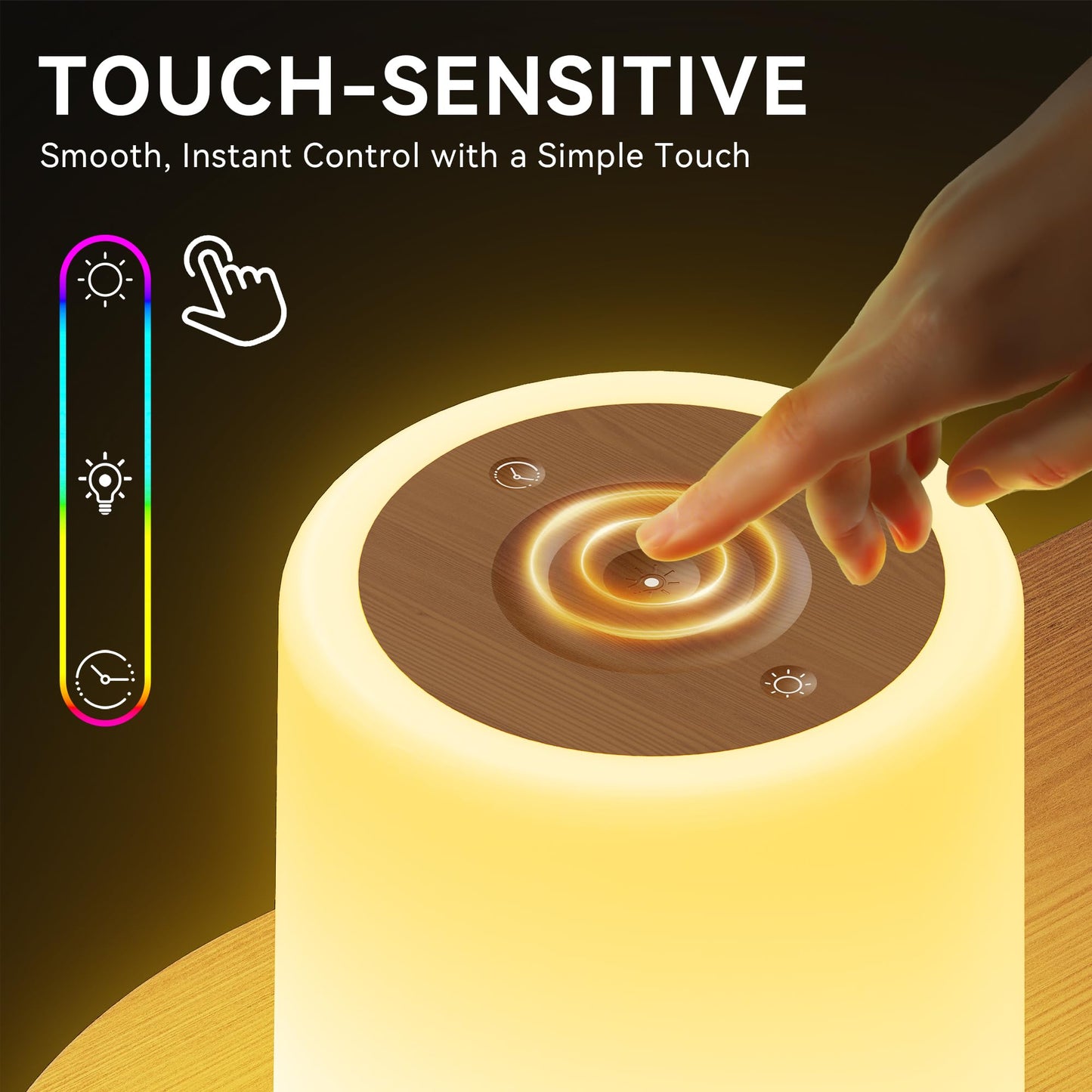 Auxmir Night Light, 3000mAh Rechargeable LED Table Lamp, Smart Dimmable Touch Control Bedside Lamp with RGB Color Changing & 4 Modes, Portable Night Light for Kids, Bedroom, Living Room, Camping