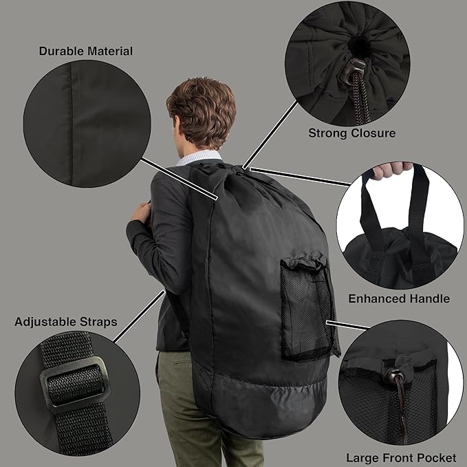 Laundry Bag Backpack with Shoulder Straps and Mesh Pocket Laundry Backpack