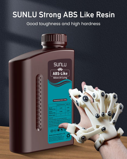 SUNLU ABS Like Resin for 3D Printer 1KG, 405nm UV Curing Photopolymer Rapid 3D Resin for 2K 4K 6K 8K LCD/DLP/SLA 3D Printers, Non-Brittle & High Precision & Low Shrinkage, 1000G, Grey