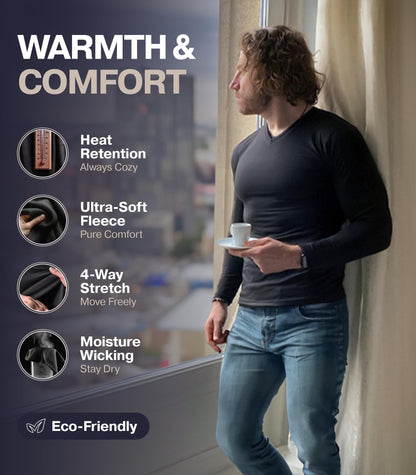 Thermajohn Thermal Shirts for Men V Neck Long Sleeve Thermal Compression Shirts for Men Base Layer Cold Weather (Black, X-Large)