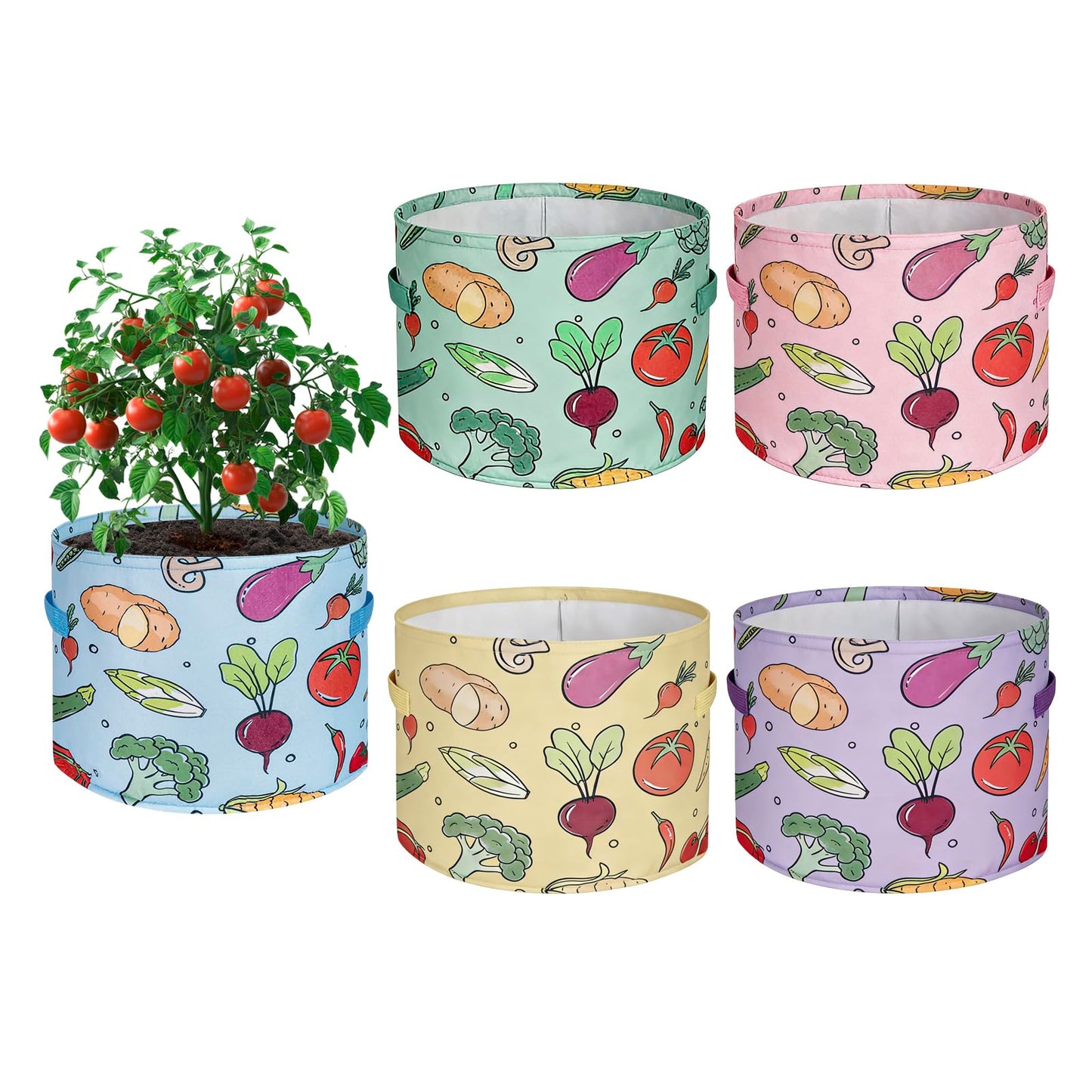 kopotma 10 Gallon Grow Bags, Colorful Printed Plant Grow Bags, Fabric Planters Garden Bgas Garden Pots, Double-Layer Fabric Design, Dirty-Proof