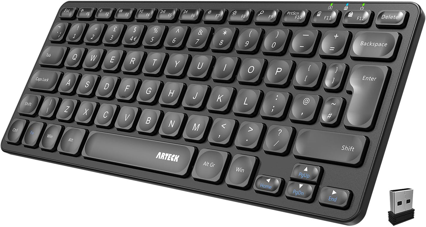 Arteck 2.4G Wireless Keyboard Ultra Slim and Compact Wireless Keyboard with Media Hotkeys for Computer/Desktop/PC/Laptop/Surface/Smart TV and Windows 10/8/ 7 Built-in Rechargeable Battery