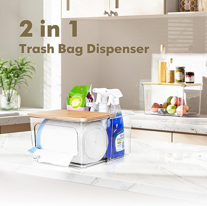 Trash Bag Dispenser Under Sink Organizer, 2-in-1 Acrylic Trash Bags Holder