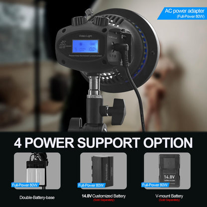 Wellmaking 80W Portable LED Light Continuous Light COB Spotlight Video Light CRI 97+ Dimmable Lightweight Noiseless Fresnel Lens AC/DC Power Supply Bowens Mount Portable Light for Photography
