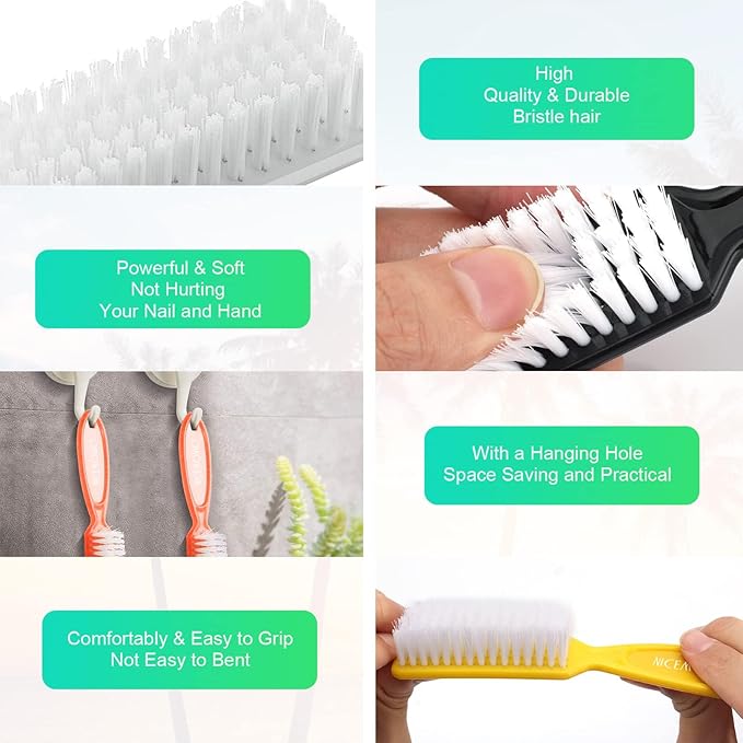 10 Pcs Handle Grip Nail Brush, NICEMOVIC Hand Fingernail Cleaner Brush Manicure