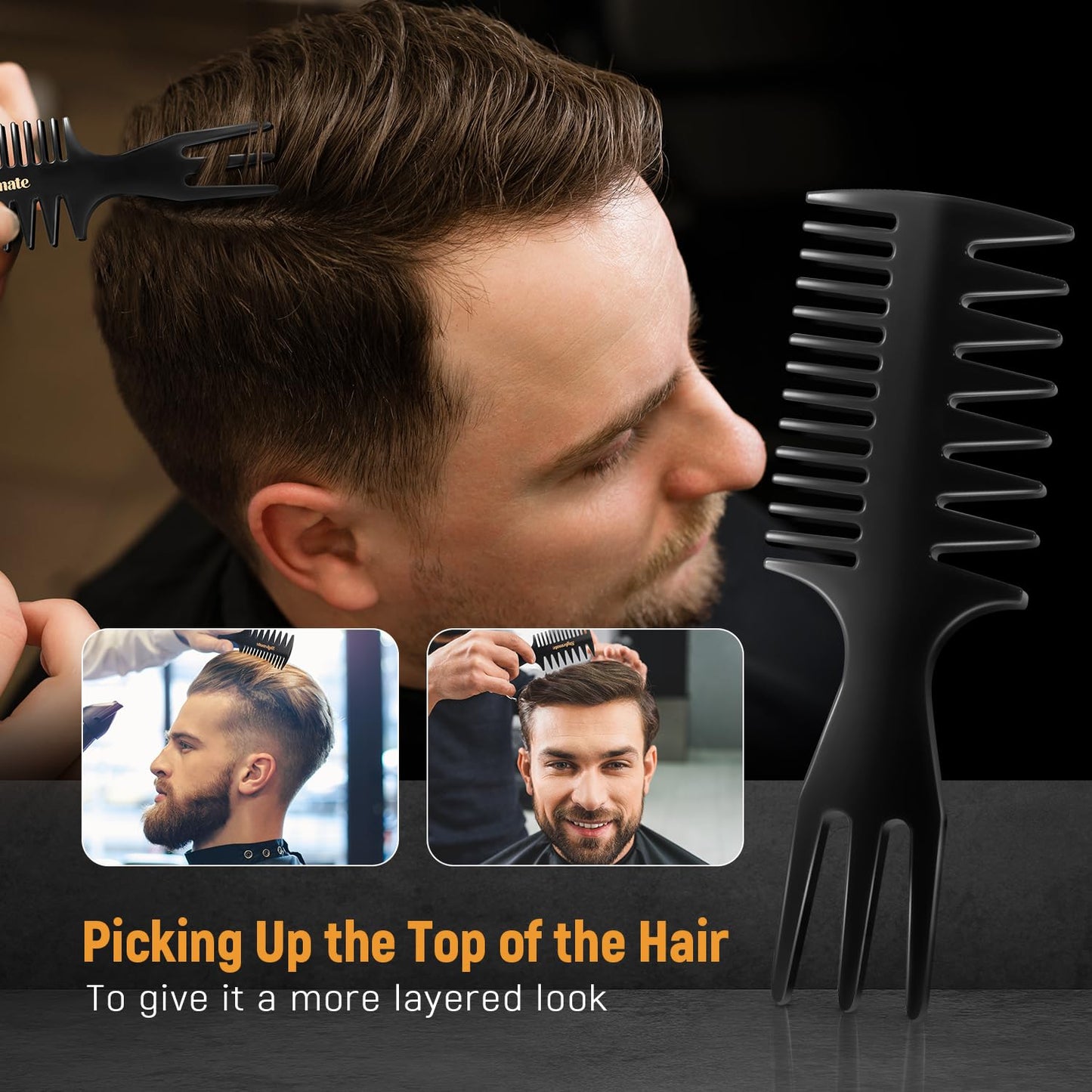 Stylemate Men's Hair Styling Combs and Brush Set - Roller Brush for Adding Volume, Pompadour, Slicked-back, Fauxhawk, Undercut Styling Combs