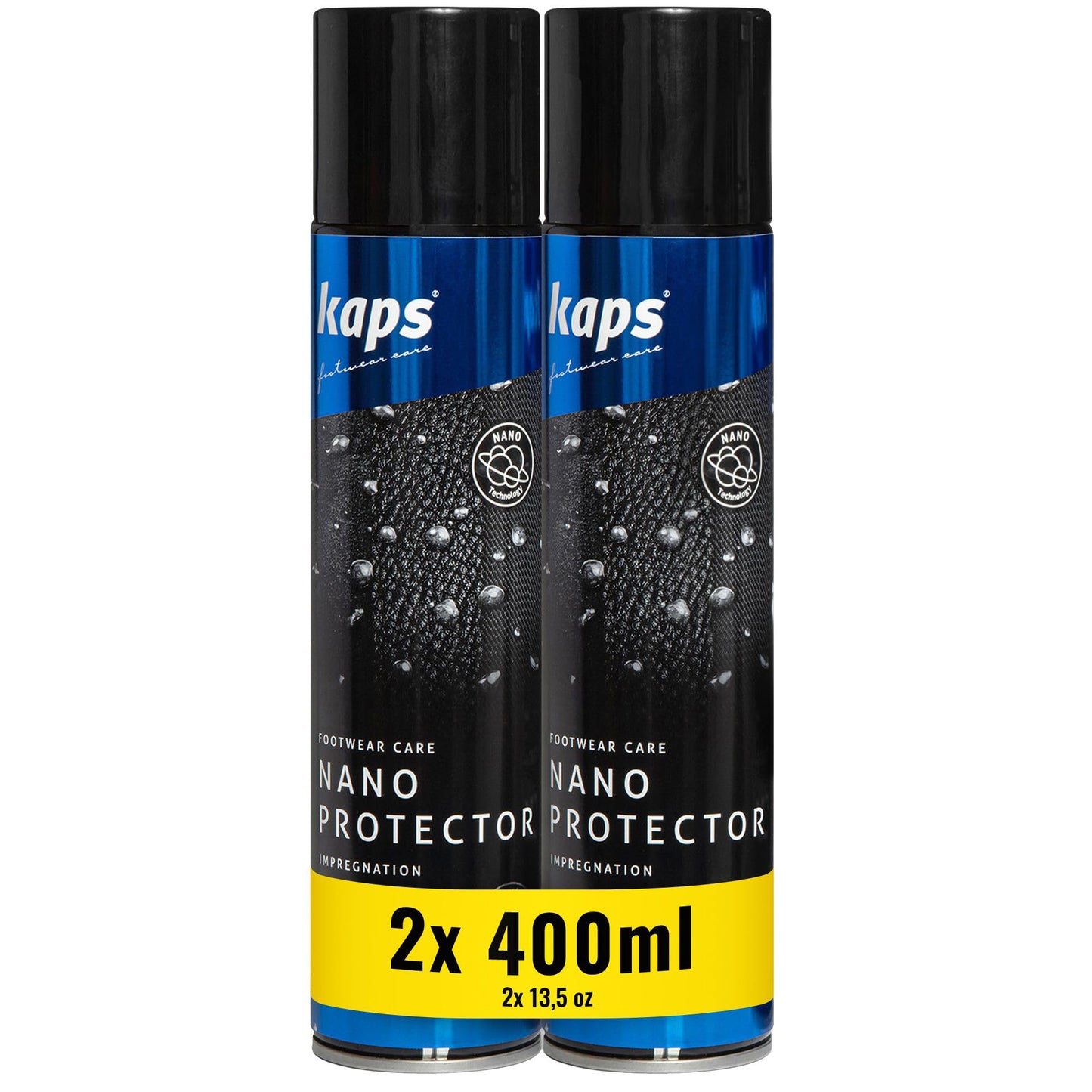 Kaps Nano Protector, Set of 2x 400ml, Waterproof Shoe Protector Spray for Leather, Nubuck, Suede, Textiles and TEX Materials, Moisture and Dirt Repellent