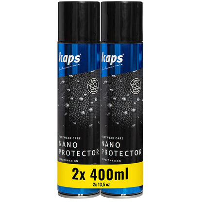 Kaps Nano Protector, Set of 2x 400ml, Waterproof Shoe Protector Spray for Leather, Nubuck, Suede, Textiles and TEX Materials, Moisture and Dirt Repellent