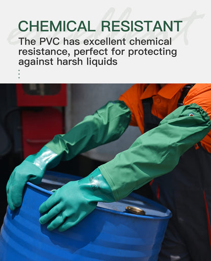 PACIFIC 26" Long Sleeve Gloves, Chemical Resistant Gloves. PVC Coating, Reusable, Heavy Duty Waterproof Gloves with Cotton Liner, Anti-skid, Acid-alkali and Oil, Large