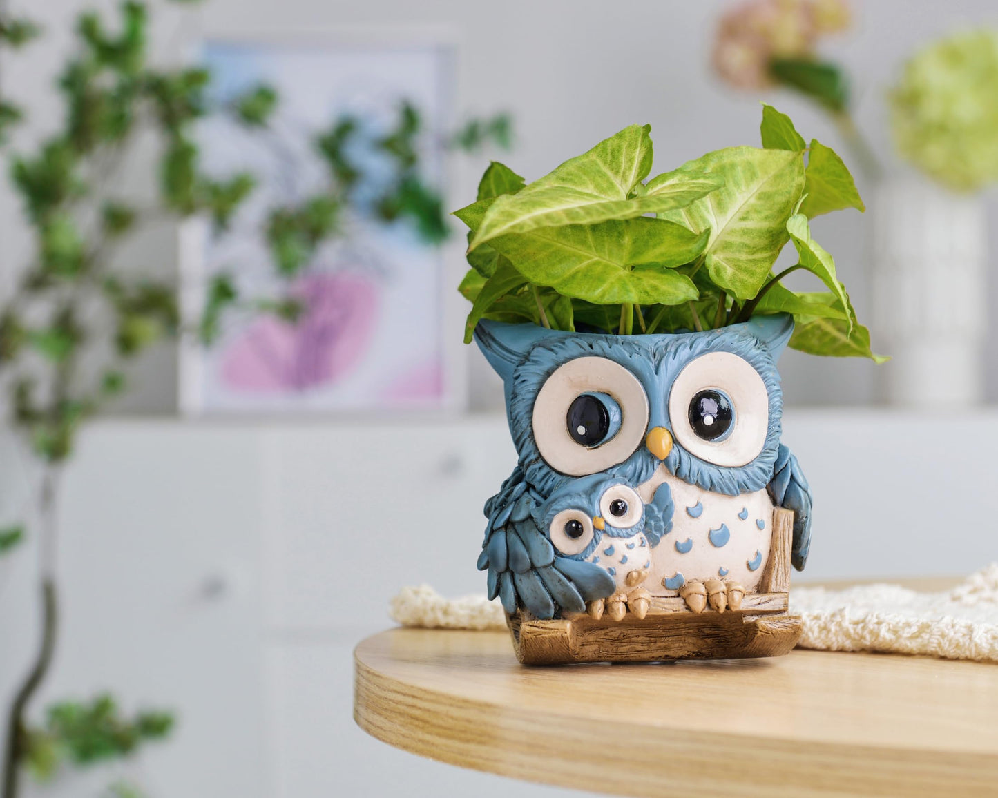 Saysmile Unique Owl Plant Pots Indoor, Cute Small Succulent Pots with Drainage Hole, Rocking Chair Planters for Outdoor Indoor Plants, Resin Flower Pot for String of Pearls, Gift Ideas for Mother