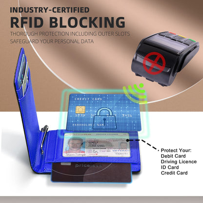 Slim Wallet for Men Genuine Leather RFID Blocking Bifold Minimalist Front Pocket Mens Wallet with Money Clip Thin Gift Box