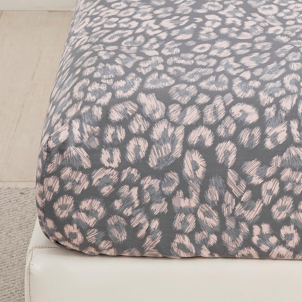 DAUAOTO King Size Printed Sheets Set, 100% Cotton Bedding Sets, Up to 14" Deep Mattress, Modern Pattern Bedlinen Set, Leopard Gray