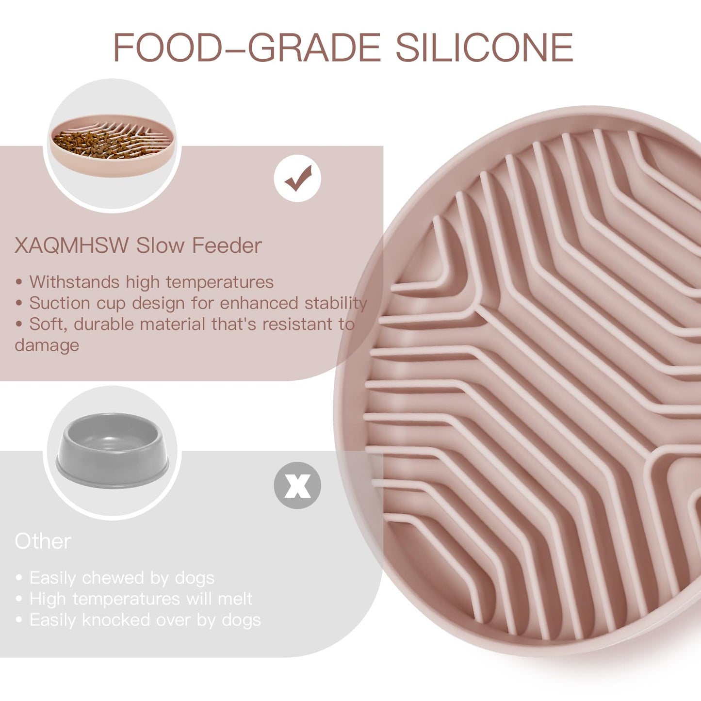 Slow Feeder Dog Bowls, Puzzle Silicone Dog Feeding Bowls with Suction Cups, Anti-Choking, Non-Slip Design, Reduces Boredom, Anxiety, Ideal for Medium to Small Dogs & Cats - XAQMHSW (Pink)