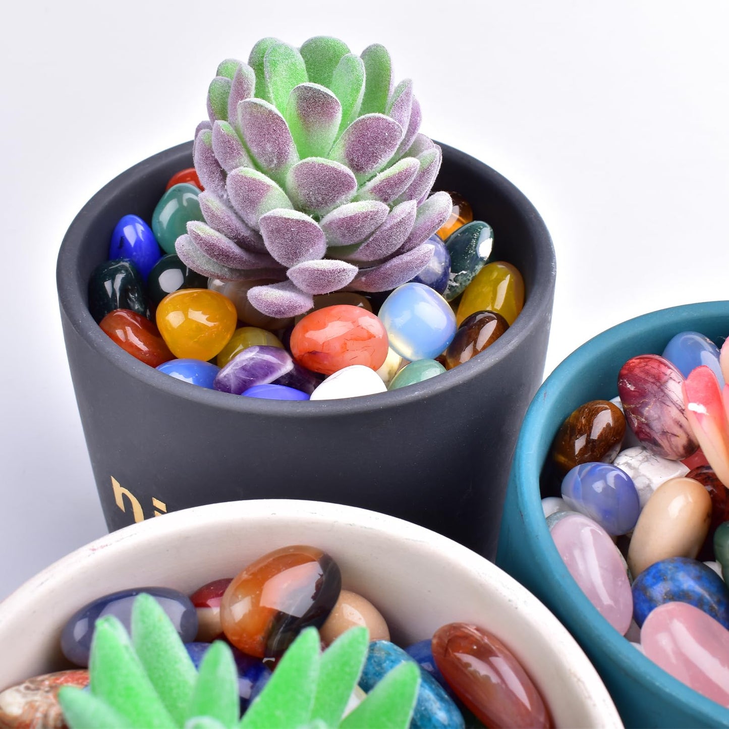SigMntun Tumbled Stone Set Fluorite Crystals, Handpicked Tumbled Gemstones Rocks, Pebbles for Reiki, Chakra, Healing, Home Decor 0.6" Inches 7 Ounces