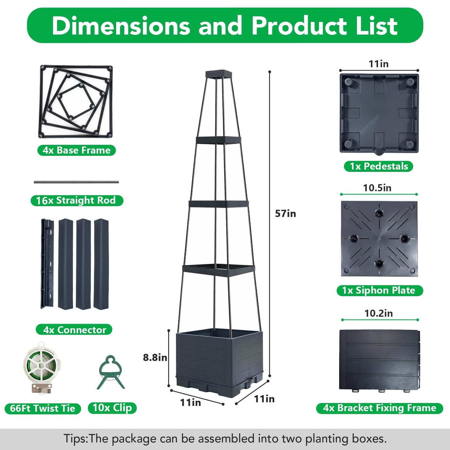 2 Pack Raised Garden Bed Planter Box with Trellis, 57" Self-Watering Tomato Planter with Trellis, Tomato Cage Plant Support for Climbing Plants Vegetable Vine Flowers Patio Outdoor Indoor