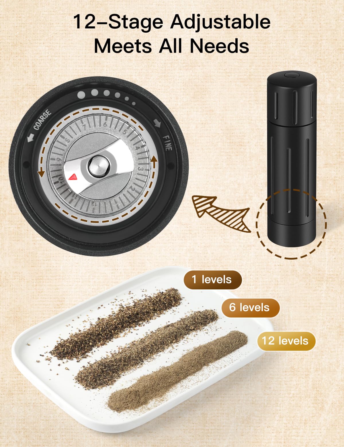 POPWOODS Pepper Grinder Mill, Professional Grade Aluminum Manual Pepper Mill, Refillable High Output Heavy Duty Pepper Grinder with Adjustable Coarseness, Stainless Steel Blade, Lock Button Design