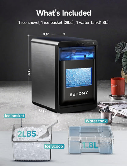 EUHOMY Nugget Ice Maker Countertop, 40Lbs/24H Pebble Ice Maker Machine, Self-Cleaning Countertop Sonic Ice Makers with Ice Scoop&Basket, Pellet Ice Maker Machine for Home/Kitchen/Office