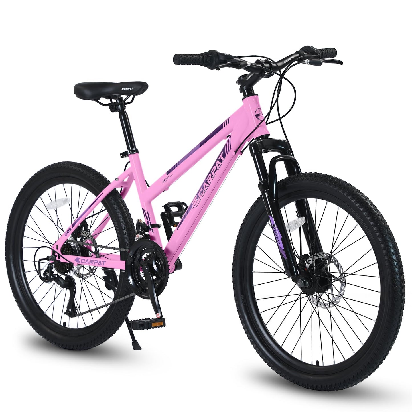 Ecarpat Women's Mountain Bike 24 Inch Wheels, 21-Speed Trail Commuter City Mountain Bikes, 15" Carbon Steel Frame Female Bicycles Disc Brakes Front Fork, Pink