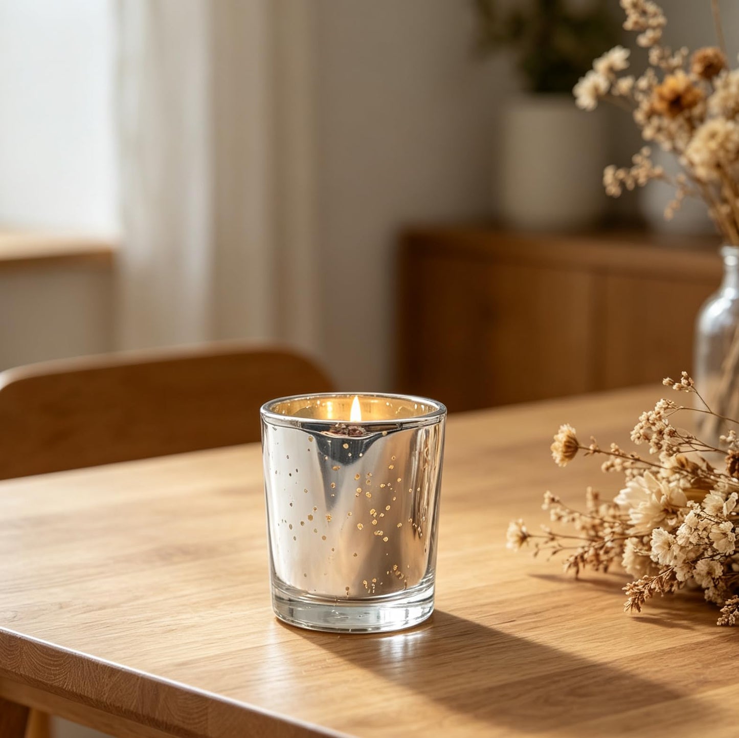 Hosley Set of 6 Metallic Mercury Glass Votive Tealight Candle Holders – Choice of Colors, Perfect for Parties, Weddings, Events, Aromatherapy, and Daily Use (Silver)