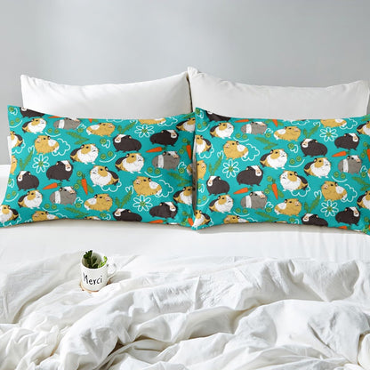 Feelyou Cartoon Hamster Bedding Set for Girls Boys Cute Guinea Pig Children Bed Sheet Set Decorative Pet Animal Theme Fitted Sheet Carrot Vegetable Bed Cover 2Pcs with 1 Pillowcase Twin Size