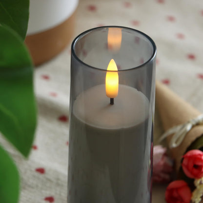iZAN Flameless Candles with Remote and Timer Plexiglass Shell Battery Operated LED Pillar Candle Lights for Home Wedding Party Halloween Christmas Decorations, Pack of 6, 2”x 6”, Grey