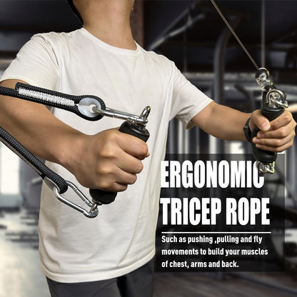 KORIKAHM Cable Machine Attachment with Upgraded Ergonomic Gym Handles, LAT Tricep Rope Pull Down Attachment,Exercise Handles for Home Gym Workout (Double Ring Handle)