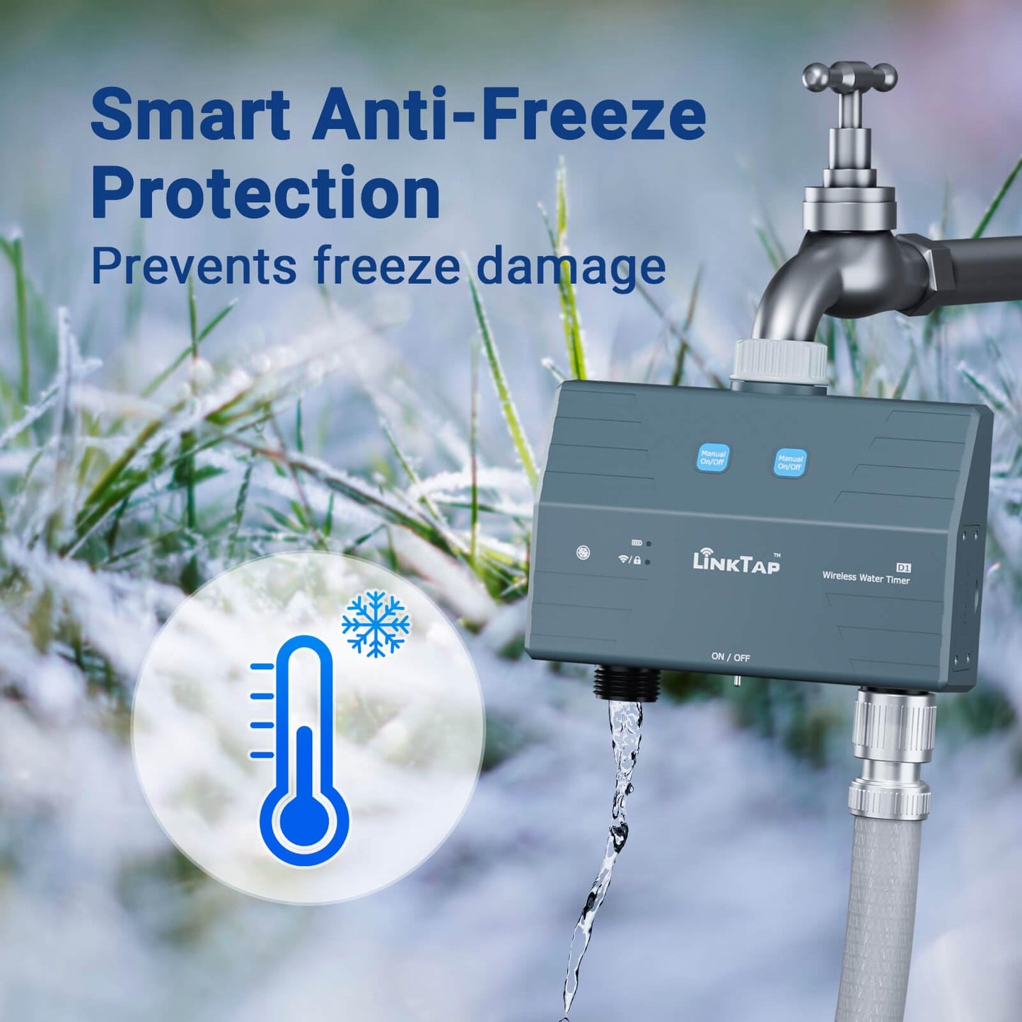 LinkTap D1 Wireless Water Timer & Gateway - 2 Zone Smart Hose Tap Timer, Built-in Flow Meters, Real-Time Fault Detection & Notification, Weather Adaptive, Better Range Than WiFi, IP66, 2-Year Warranty