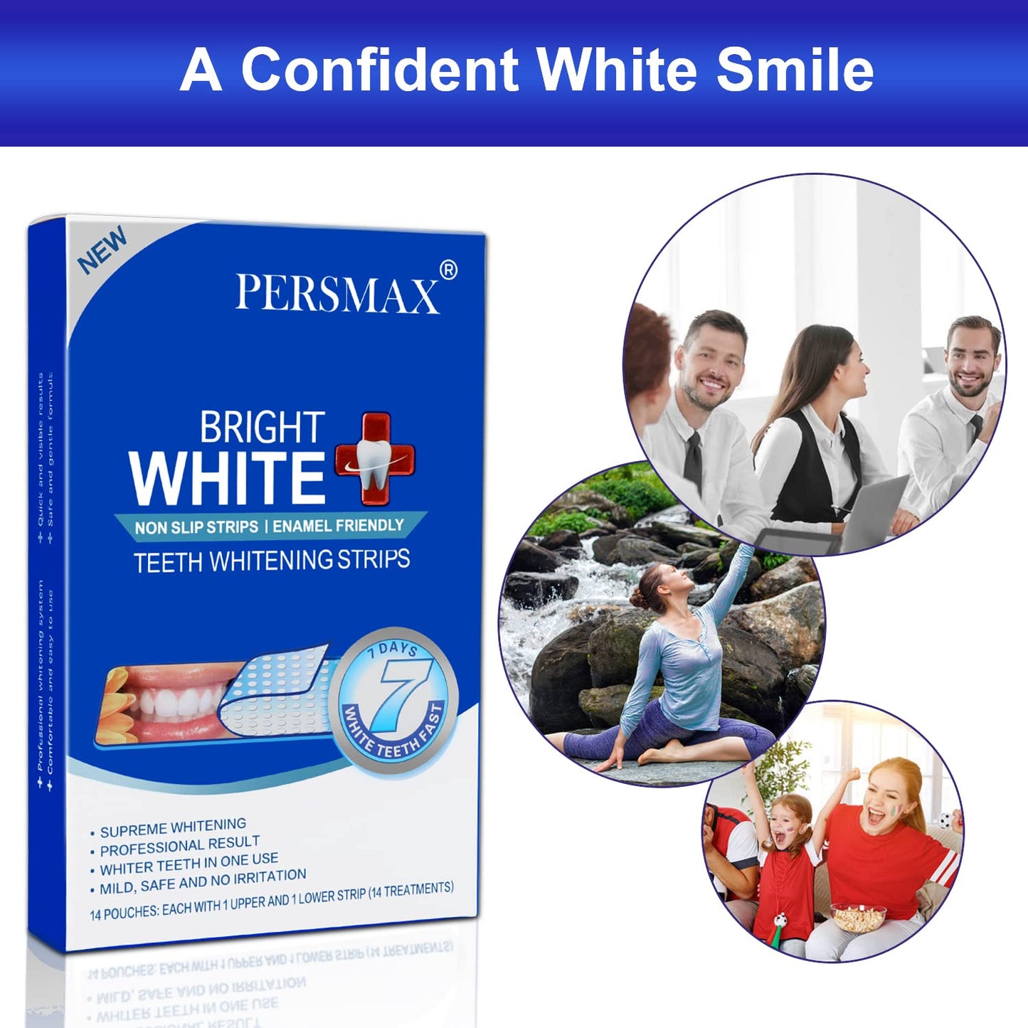 PERSMAX Teeth Whitening Strips for Teeth Sensitive, Non-Slip Enamel-Safe Strips, Professional and Safe Teeth whitening Strips, for Smoking/Coffee/Soda/Wine Stain, 28 Strips 14 Treatments (Mint)