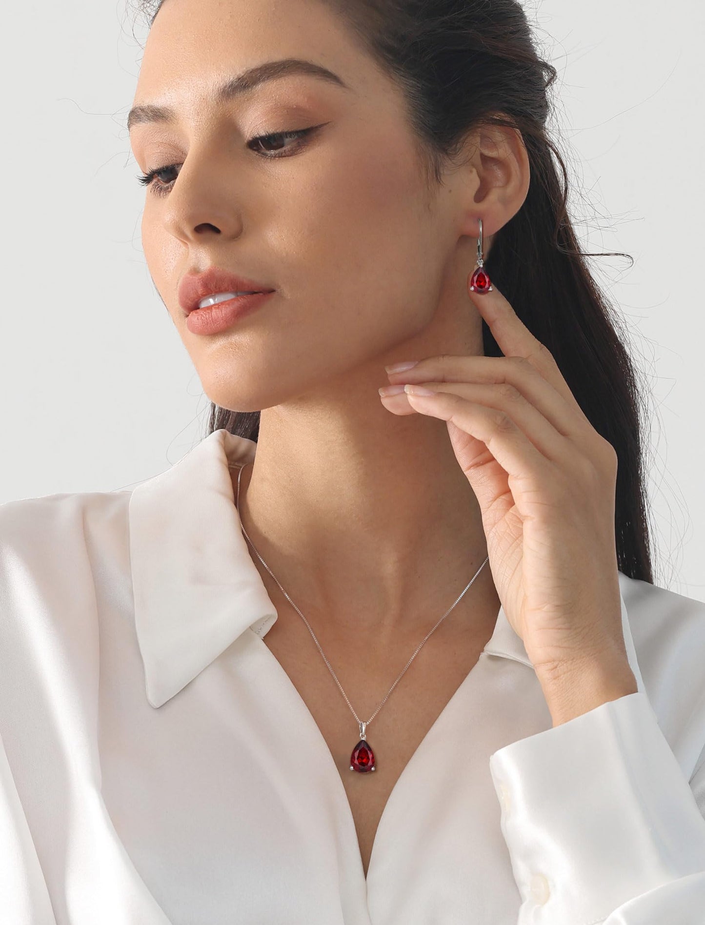 YL 925 Sterling Silver Teardrop Dangle Drop Earrings for Women 7x10 MM Solitaire Created Ruby Leverback Jewelry