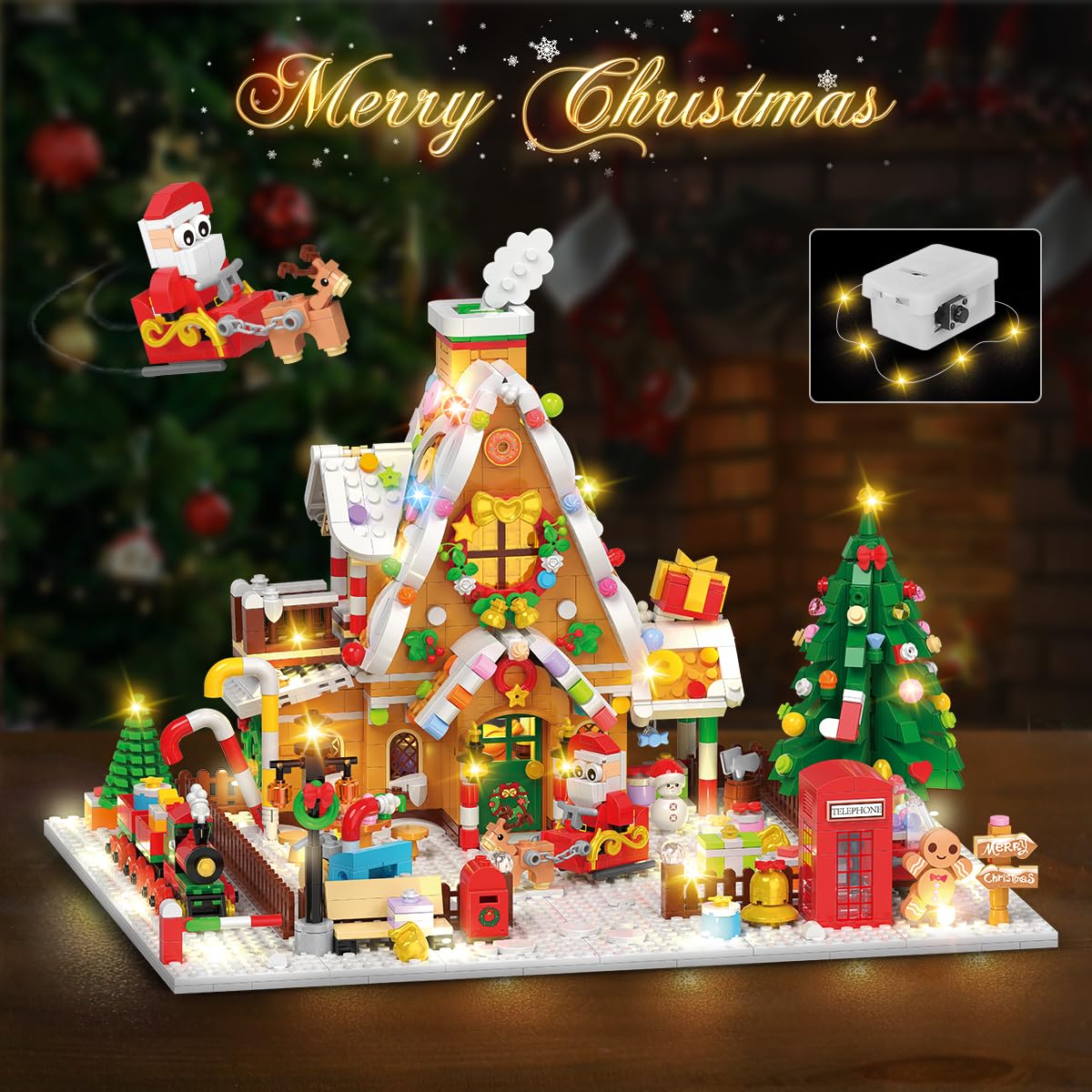 INSOON Advent Calendar 2025 Gingerbread House Mini Building Set with Lights, 24 Days Christmas Countdown Building Block Kit with Xmas Tree Train, Holiday Gift Toy for Adults Teens Girls Boys Ages 10+