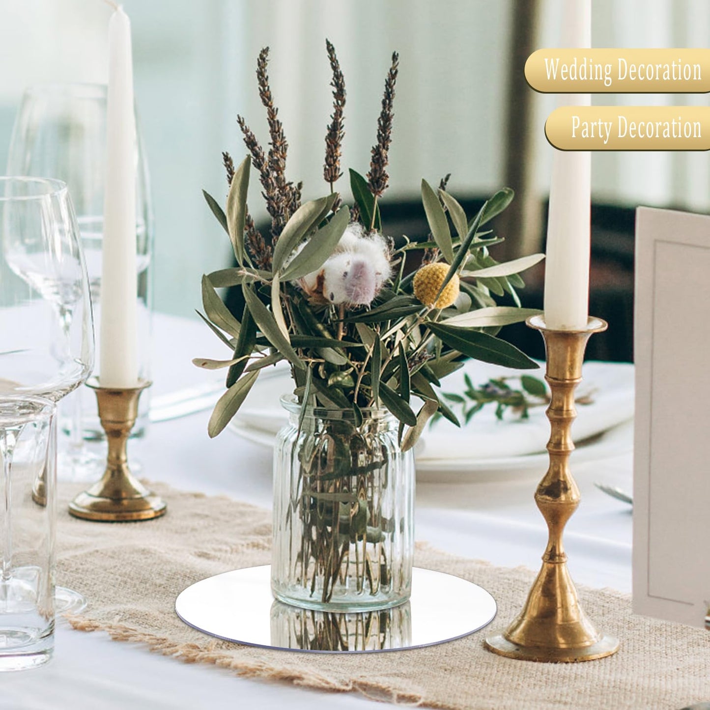 Hooshion 6 Pcs 7.87 Inch Round Mirror Candle Plate, Circle Mirror Centerpieces, for Table Centerpieces & Wedding & Christmas Decorations & Baby Shower Party (7.87'' Silver)