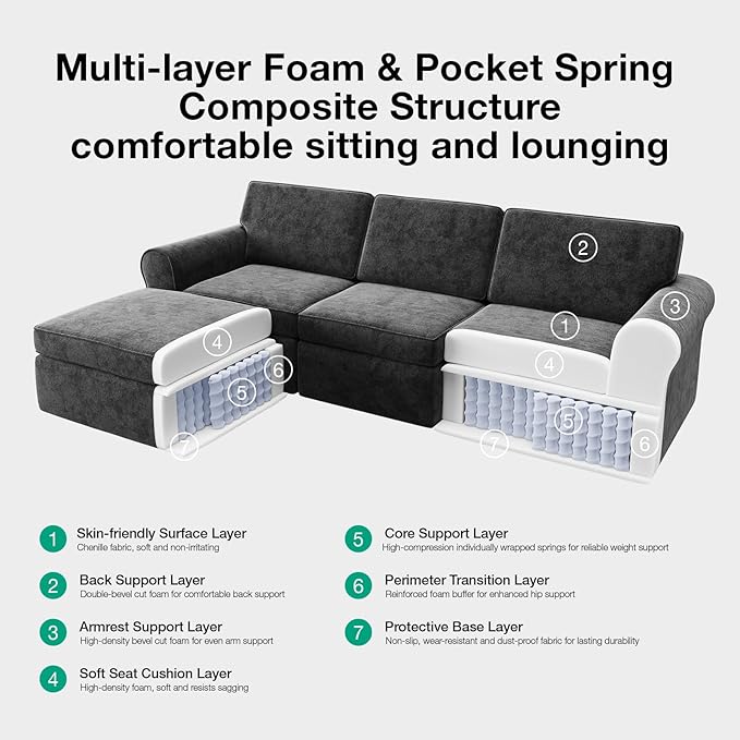 Novilla 108" Modular Sectional Sofa, Modular Sectional Couches