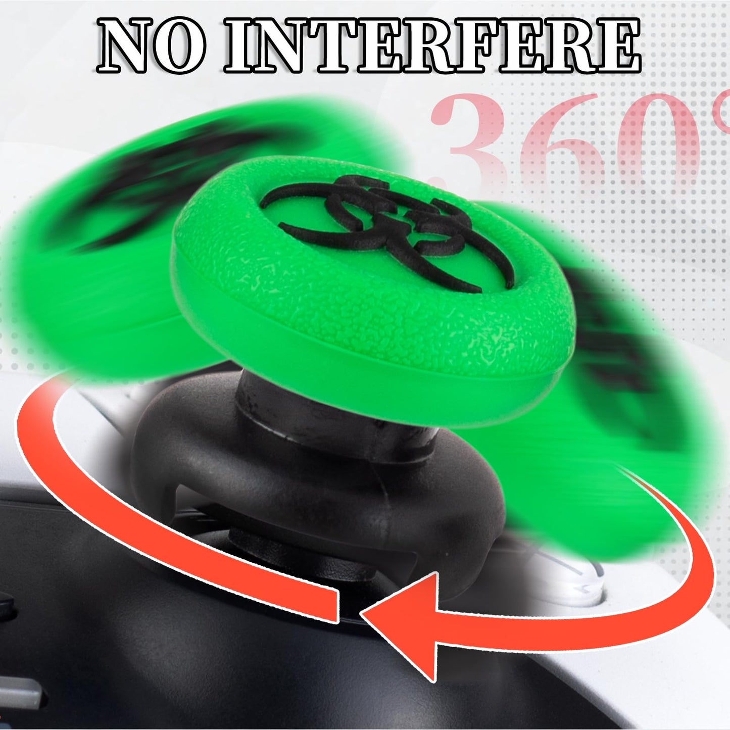 Playrealm FPS Thumbstick Extender & 3D Texture Rubber Silicone Grip Cover 2 Sets for PS5 Dualsenese & PS4 Controller (BioH Green)