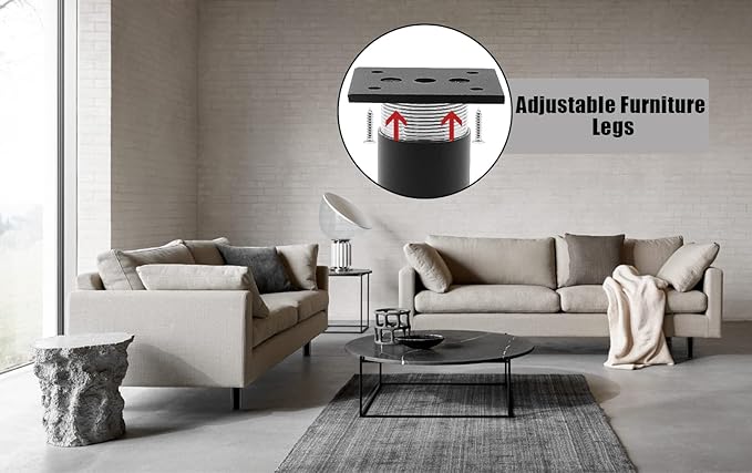 Set of 4 Furniture Legs 7 Inch, Adjustable Aluminum Alloy Cabinet Legs