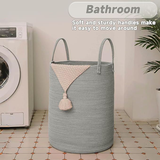 Large Woven Laundry Basket Hamper, 60L Cotton Rope Storage Bin