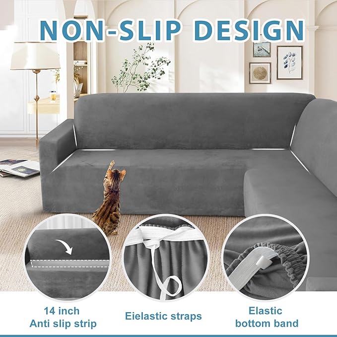 HDCAXKJ Corner Sectional Couch Covers Velvet Stretch L Shape Sofa Cover Soft