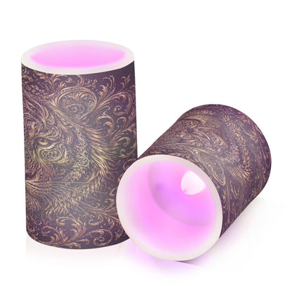 KGLDSNM Golden Lion Art LED Flameless Flickering Candle with Remote Timer Battery Operated for Indoor Outdoor Party Holiday Home Decor 2 Pack