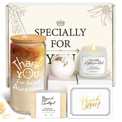 Thank You Gifts for Women, Administrative Professional Day Gifts for Women, Employee Teacher Appreciation Gift Set for Coworker Boss Secretary, Thank You Box with Being Awesome Glass Candle Card