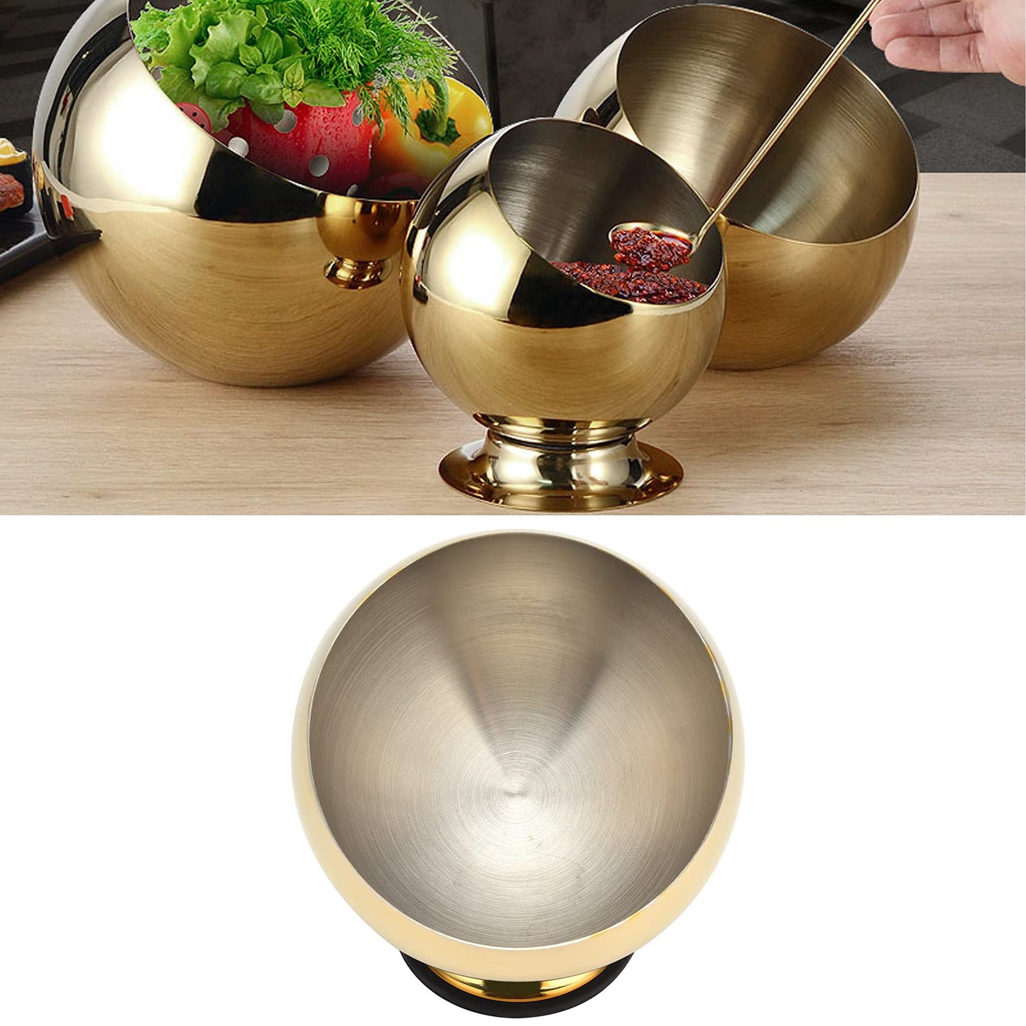 Hapivida Stainless Steel Gold Seasoning Oblique Bowl Mirror Polished Surface Larger Storage Capacity for Kitchen Living Room (Medium)
