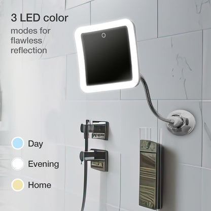 Fancii 10x Flexible Magnifying Mirror with 3 LED Light Settings, Rechargeable - Gooseneck Lighted Makeup Mirror for Bathroom, Locking Suction Mount, Cordless, 360° Rotatable (Mira 2 Plus)