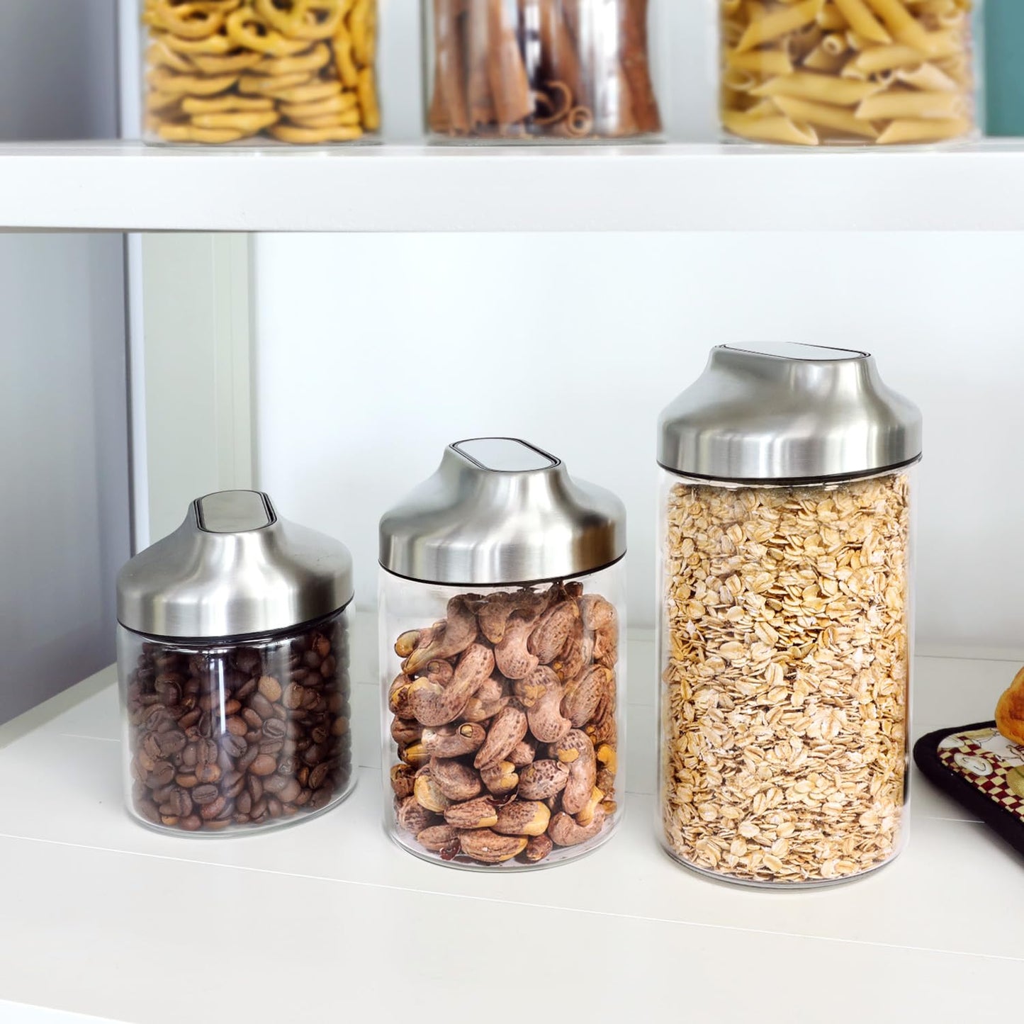 Aelga 34oz Glass Food Jars Canisters with Lid, Wide Mouth Storage Jars with Airtight Lids, Clear Food Storage Containers for Flour, Cereal, Coffee, Nuts & More