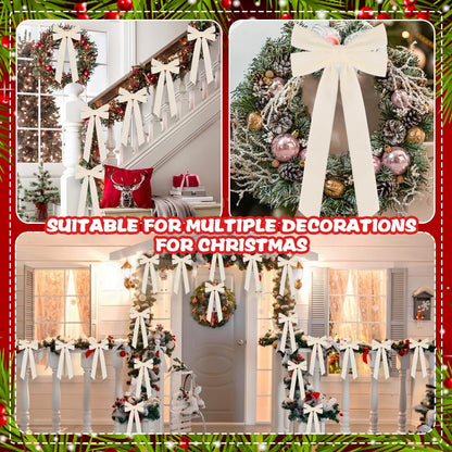 JOICEE 15Pcs Velvet Bows for Christmas Tree, Christmas Wreath Bows Rustic Crafts Gift Bows Velvet Ribbon Bows for Xmas Home Garland Decorations Holiday Wedding Outdoor Indoor Decor(Beige)