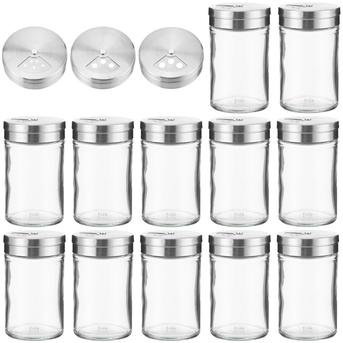 12 Pcs Glass Seasoning Shakers Set, 120 ml / 4 fl oz Spice Shakers with Stainless Steel Lid, Rotating Top Seasoning Containers for Kitchen, Controllable Salt Dispensing Bottle