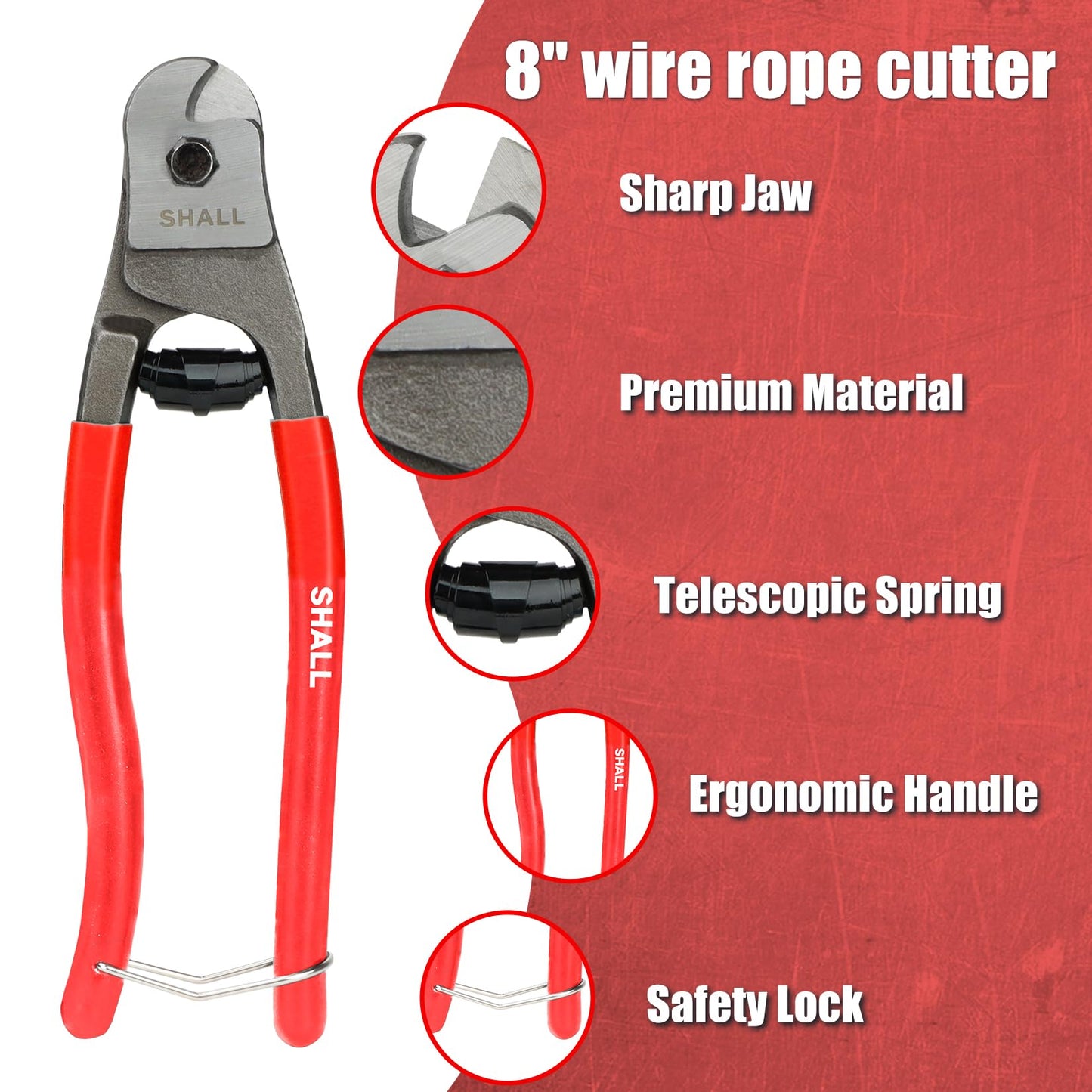 SHALL 3-Piece Bolt Cutters, 14" Heavy Duty Bolt Cutter, 8" Mini Bolt Cutter, 8" Wire Rope Cutter, Ergonomic Handle, More Efficient Leverage for Cutting Locks, Chains, Iron Wire, Carrying Case Included