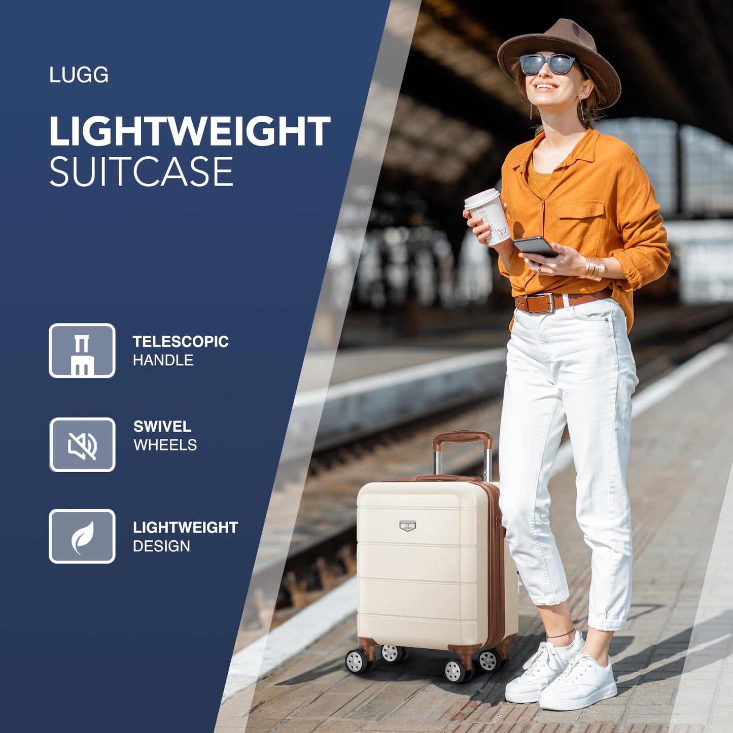 LUGG 15 Inch Jetset Lightweight Travel Cabin Bag Carry On Approved Suitcase ABS Shell Protection Water Resistant & Safe Locking System Easyjet Free Under seat Luggage (45x33x20cm)