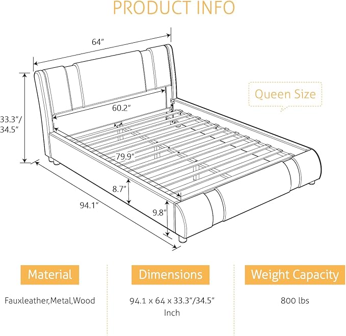 SHA CERLIN Queen Platform Bed Frame